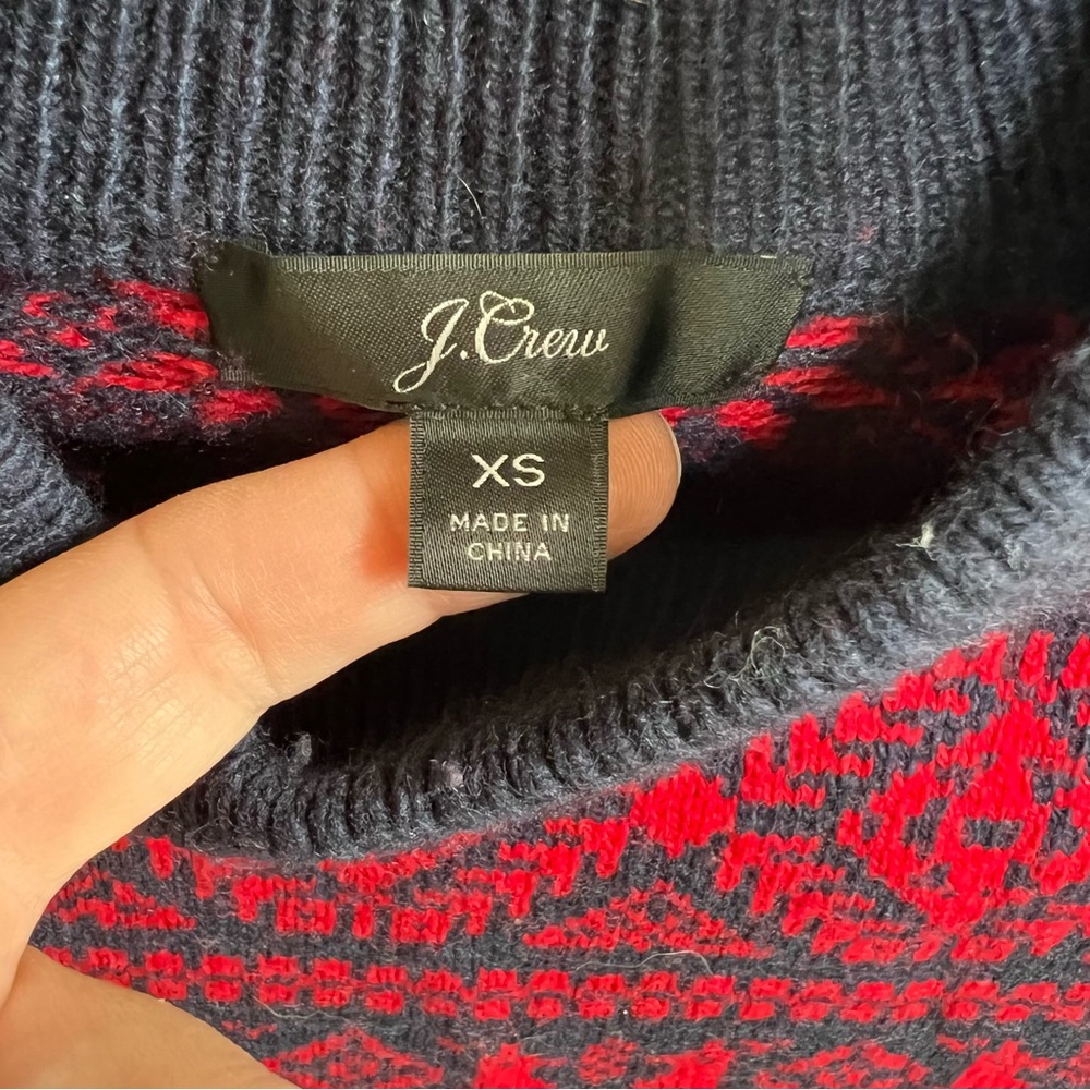 J. Crew AF009 Red & Blue Cheerful Fair Isle Mock Neck Sweater Women’s Size XS - Picture 4 of 5